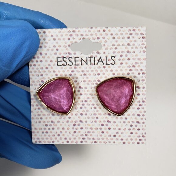 Purple Faceted Triangle Stud Earrings – Gold Triangle Trim – Geometric Jewelry - Picture 8 of 9